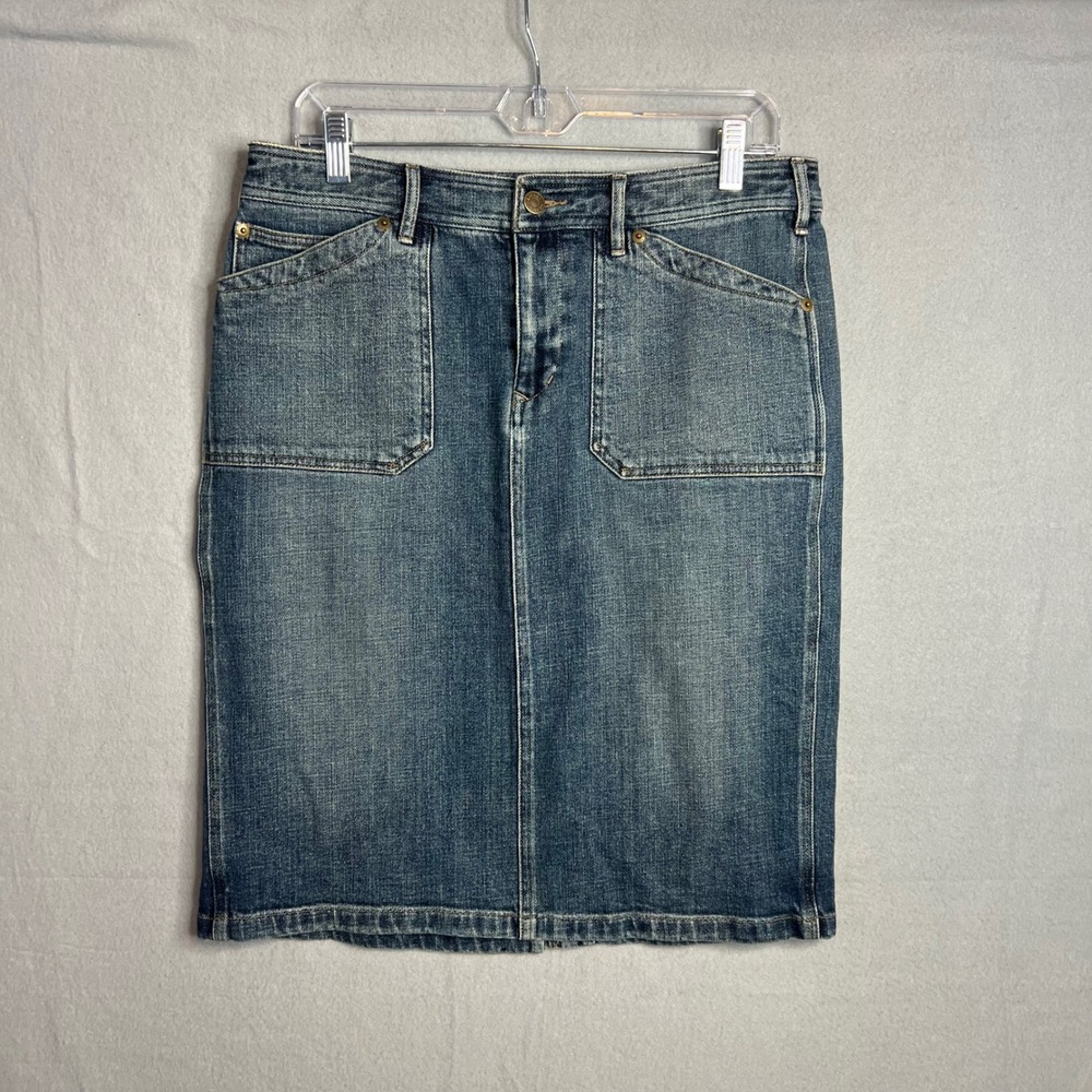 Lauren Ralph Lauren Denim Skirt Sz 8 Blue Pencil Knee Length Utility Pockets - Picture 2 of 10